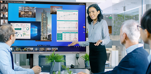 Une réunion réalisée avec un ENI Optoma et Reactiv SUITE de Vizetto